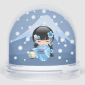 Winter Kokeshi Geisha Blue Girl Snow Globe Sneeuwbol (Achterkant)