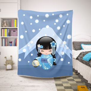 Winter Kokeshi-pop - Blauwe Berg Geisha-meisje Sherpa Deken
