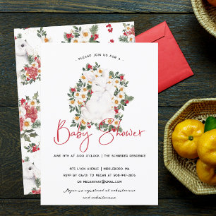Winter Konijn Bloem Baby Shower Uitnodiging