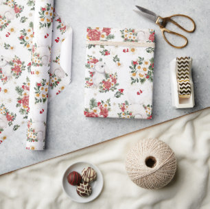 Winter Konijn Bloemen   Verjaardagsfeestje Cadeaupapier