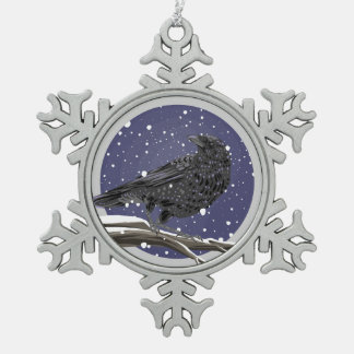 Winter Kraai Tin Sneeuwvlok Ornament