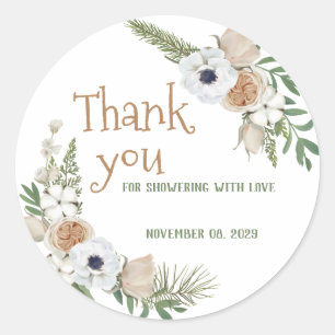 Winter Krans Bloem Taupe Katoen Dennennaald Baby S Ronde Sticker