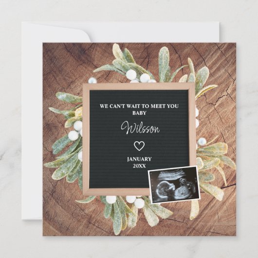 Winter krans brief board sonogram zwangerschap aankondiging (Voorkant)