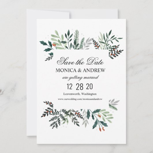 Winter krans bruiloft Save the Date Uitnodiging (Voorkant)