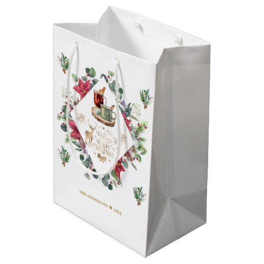 Winter Krans Script Wens je een Prettig Kerstfeest Medium Cadeauzakje (Achterkant Gekanteld)