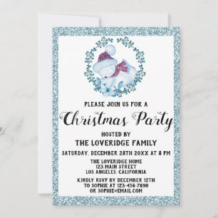 Winter Krans Vakantie Kerstfeest Blauwe Glitters Kaart