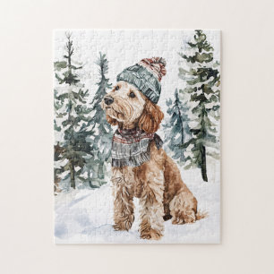 Winter Labradoodle in Pet en sjaal Legpuzzel