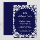 Winter Lace 40th Birthday Party Invitation - blauw Kaart (Voorkant / Achterkant)