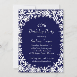 Winter Lace 40th Birthday Party Invitation - blauw Kaart