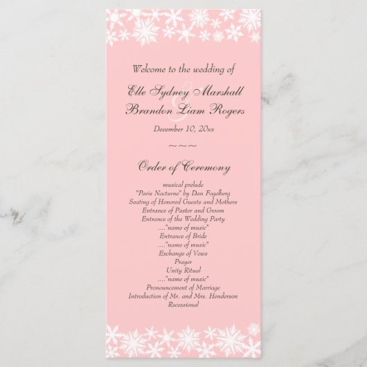 Winter Lace op Blush Wedding Programma (Voorkant)