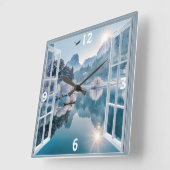 Winter Lake Eagle Fisherman Snowy Mountains Vierkante Klok (Hoek)