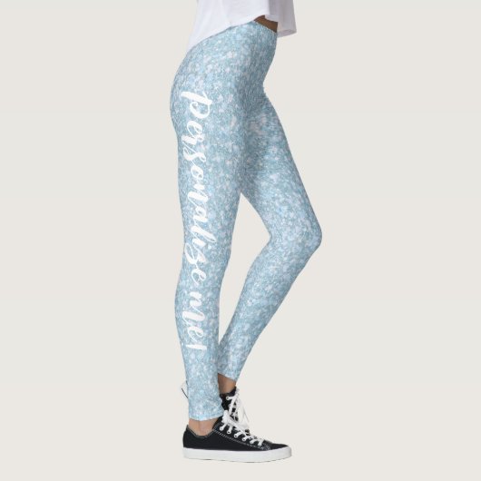 Winter Lake Light Aqua Blue Glitter CUSTOM TEXT Leggings (Rechts)