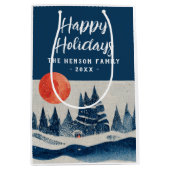 Winter Landscape Forest Moon Navy Blue Drawing  Medium Cadeauzakje (Voorkant)