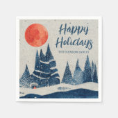 Winter Landscape Forest Moon Navy Blue Drawing  Servet (Voorkant)