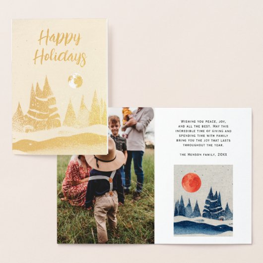 Winter Landscape Forest Moon Navy Blue Foto Folie Kaarten (Display)