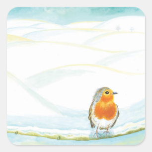 Winter Landscape Illustratie met Robin Vierkante Sticker