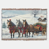 Winter Landscape with Horses and Cabin Deken (Voorkant)