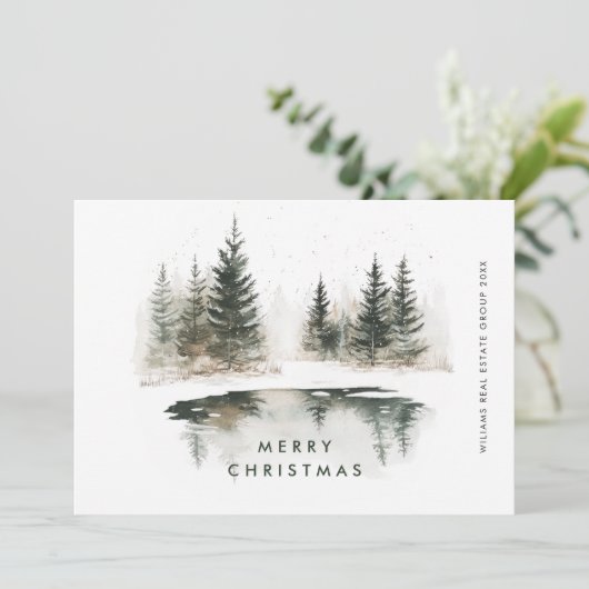 Winter Landschap Kerstboom Bedrijf Feestdagenkaart (Staand voorkant)