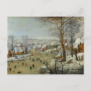 Winter Landschap met Skaters en een vogeltrap Briefkaart