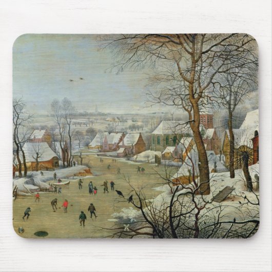 Winter Landschap met Skaters en een vogelval Muismat (Voorkant)