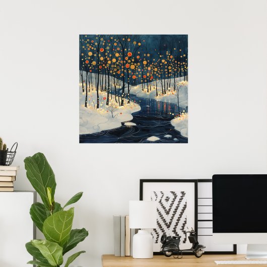 Winter Landschap Rivier Impressionistische stijl Poster (Thuiskantoor)