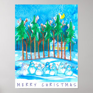 Winter Landschap Snowman Merry Kerstmis Poster