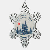 Winter Landschap Snowy Forest Moon Familie Tin Sneeuwvlok Ornament (Rechts)