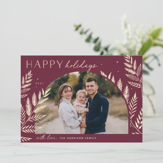 Winter Laurel | Prettige feestdagen Fotokaart Feestdagenkaart (Staand voorkant)
