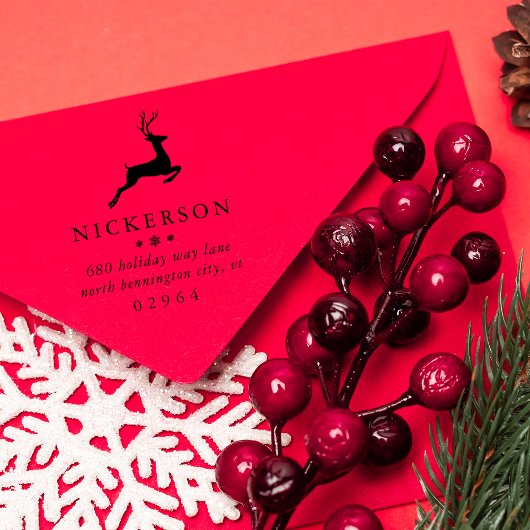 Winter Leaping Reindeer Return Address Rubberstempel