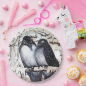 WINTER LIEFDESVOGELS OP SNEEUWWIT PLAAT PAPIEREN BORDJE (Feest)