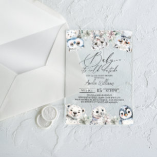 Winter Lieve Arctische Dieren Baby Shower Acryl Uitnodigingen