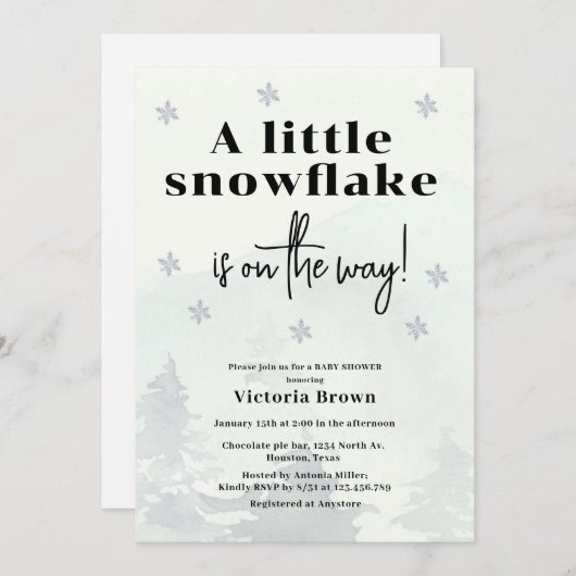 Winter Little Snowflake Baby Shower Invitation (Devant / Derrière)