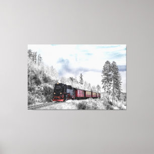 Winter Locomotief Scène Canvas Afdruk