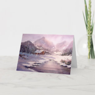 WINTER LOG CABIN DOOR SHARON SHARPE FEESTDAGEN KAART