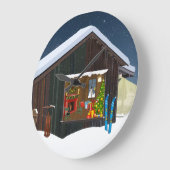 WINTER LOG CABIN SCENE WALL CLOCK GROTE KLOK (Hoek)
