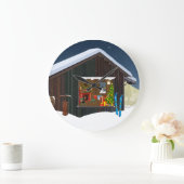 WINTER LOG CABIN SCENE WALL CLOCK GROTE KLOK (Huis)