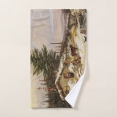 Winter Log House kunst handdoek (Handdoek)