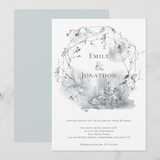 Winter Loof Waterverf Bessen Bruiloft Kaart (Voorkant / Achterkant)