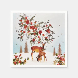 Winter Love Bird kerstboom Waterverf Servet
