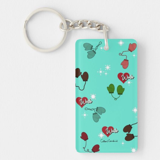 Winter Love Mittens en Snowflake Pattern Sleutelhanger (Voorkant)