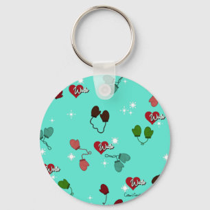 Winter Love Mittens en Snowflake Pattern Sleutelhanger