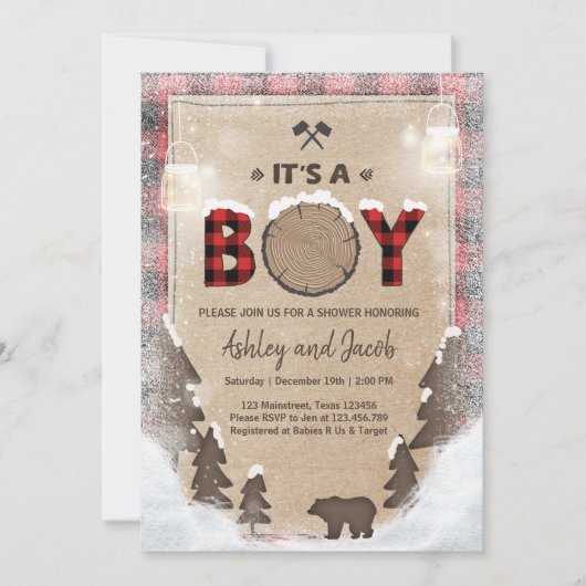 Winter Lumberjack Baby shower Rustische jongen Pse Kaart (Voorkant)