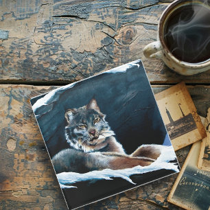 Winter Lynx Mountain Glazen Onderzetter