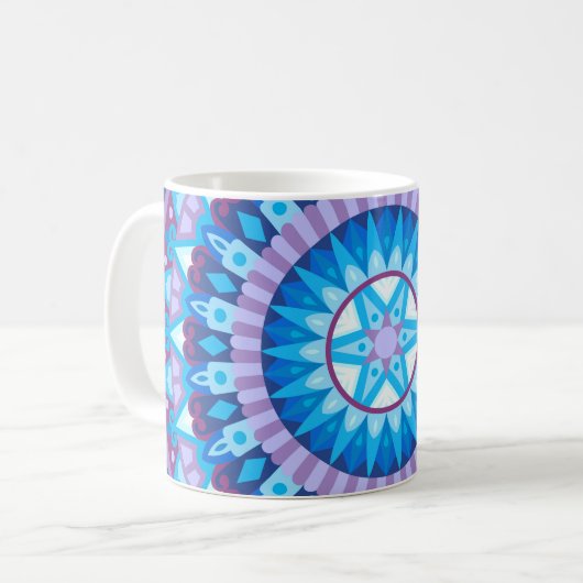 Winter Mandala Blauwe Geometrische Sneeuwvlok Knus Koffiemok (Voorkant links)