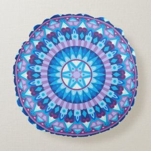 Winter Mandala Blauwe Sneeuwvlok Geometrisch Gezel Rond Kussen