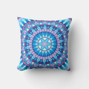 Winter Mandala Blauwe Sneeuwvlok Patroon Gezellig Kussen