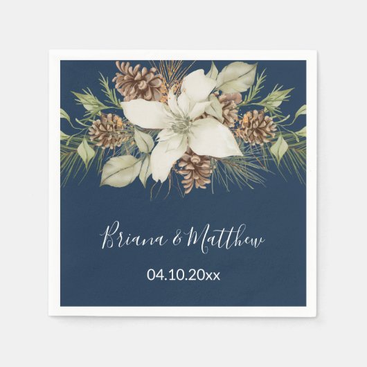 Winter Marine Blauw Elegant Script Bruiloft Servet (Voorkant)