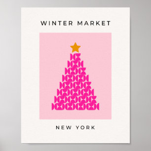 Winter Market 09 Preppy roze kerstboom Poster