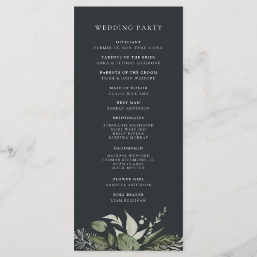 Winter Meadow | Groen botanisch huwelijk Programma (Achterkant)