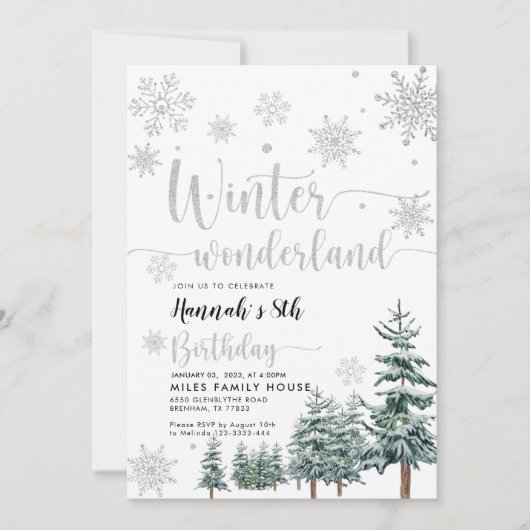 Winter merveilleuse invitation anniversaire argent (Devant)